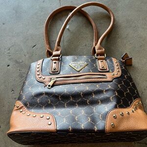 Baby Phat NEW Logo Print Faux Leather Tote Bag Gold Studs RARE